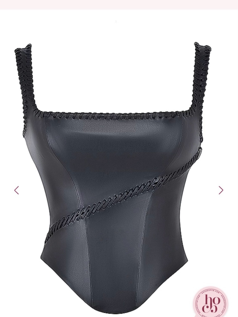 House of CB Black Vegan Leather Corset Top - Size L with Plus Cup - Picture 9 of 11